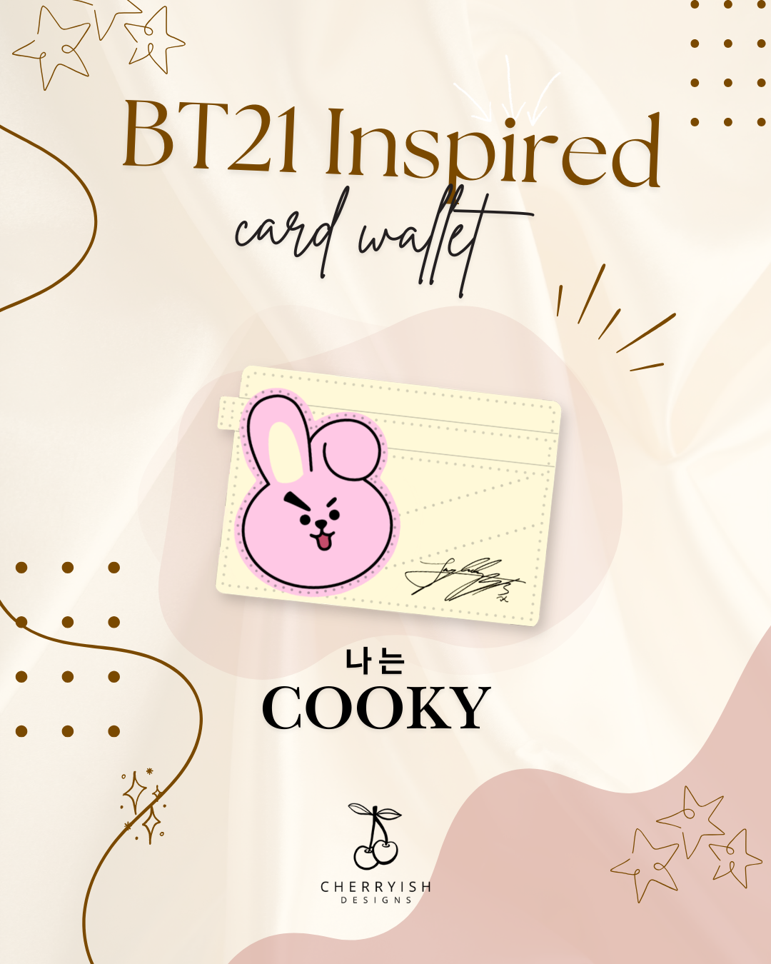 BT21 Inspired card wallet with a character design on a beige background