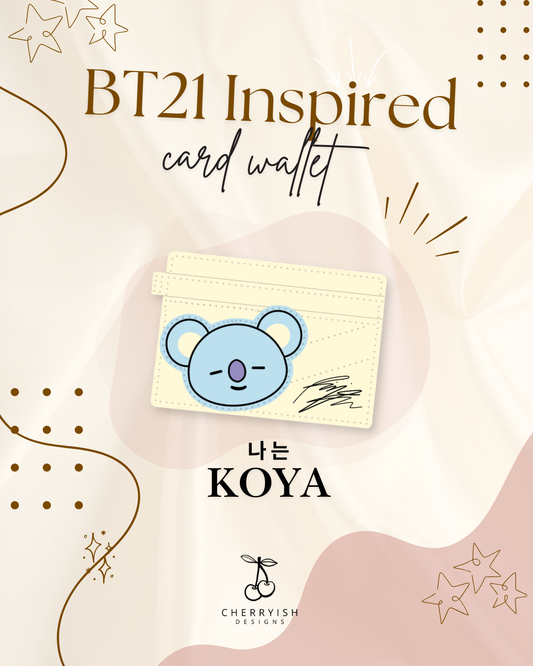 BT21 Inspired card wallet featuring Koya on a decorative background with 'Cherryish' branding.