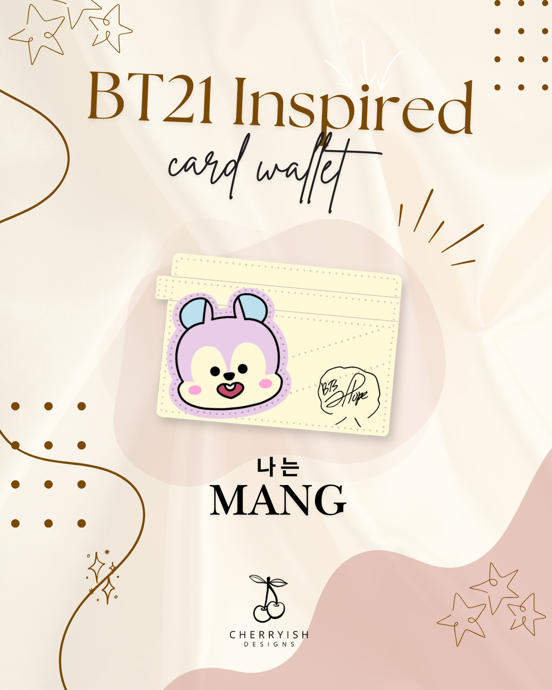 BT21 Inspired card wallet with character design on a decorative background